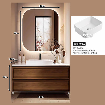 56"- 78" Floating Double Ceramic Sink With Led Lighting Smart Mirror