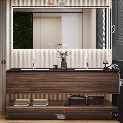 52"- 72" Wall Mounted Bathroom Vanity Set with Smart Mirror & Double Ceramic Sink
