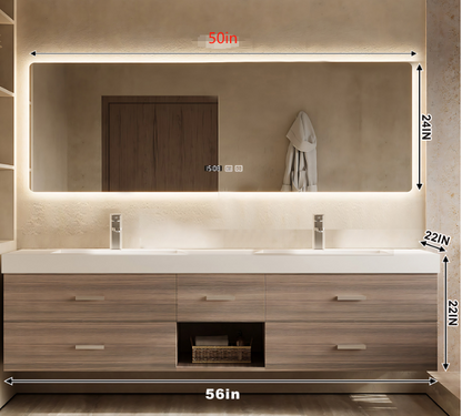 56"- 78" Floating Modern Bathroom Vanity with Double Sinks and LED Smart Defog Mirror