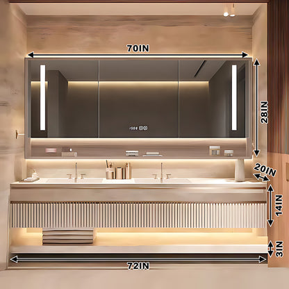 56"- 78" Solid Wood Double Sink Batrhroom Vanity with Rectangle Defogging Mirror