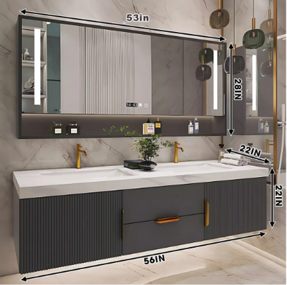 40"- 78" Solid Wood Wall Mounted Bath Vanity Set with Defogging Mirror and Ceramic Basin