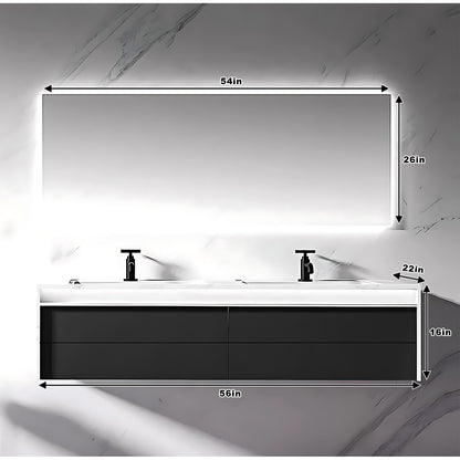 56"- 78" Floating Bathroom Vanity  with Double Sink and Smart LED Mirror