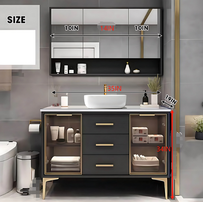 36"- 48" Bathroom Vanity with Glass Cabinet Doors and Multi-Layered Solid Wood Cabinets