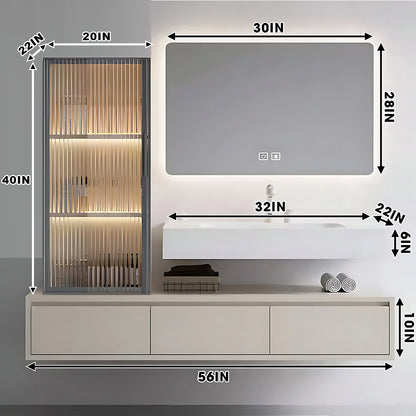 36"- 72" Wall Mounted Bathroom Vanity Set with Open Storage & LED Mirror & Sink