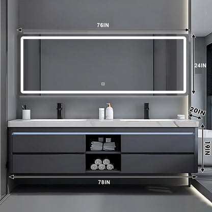 40"- 78" Bathroom Vanity with Double Basin and Defogging Mirror