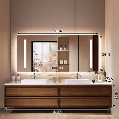 56"- 78" Floating Double Ceramic Sink With Led Lighting Smart Mirror