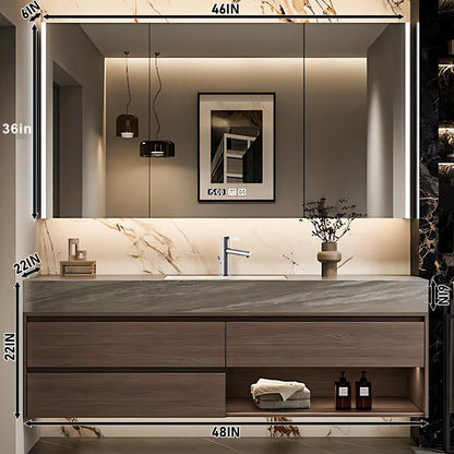 Solid Wood Bathroom Vanity Set with Single Sink and Open Storage Space