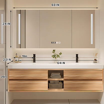 52"- 76" Double Sink Wall-Mounted Solid Wood Bathroom Vanity Set with LED Mirror Cabinet