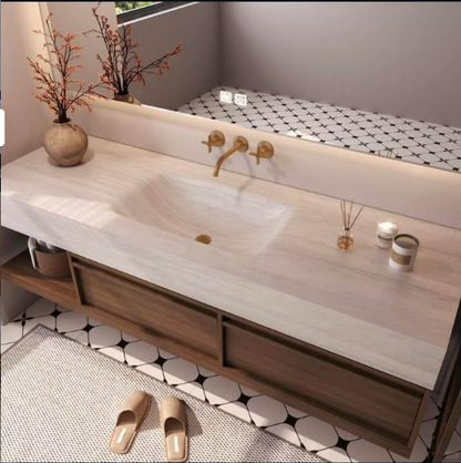 52“ - 64”Solid Wood Simple Style Rock Board Ceramic Basin Bathroom Cabinet Set