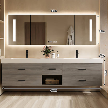 56"- 78" Floating Modern Bathroom Vanity with Double Sinks and LED Smart Defog Mirror