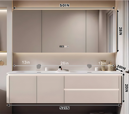 52"- 78" Double Basin Bathroom Vanity Set with Floating Cabinet & Medicine Cabinet
