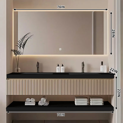 52"- 78" Floating Bathroom Vanity Set with Double Sink And LED Light Mirror