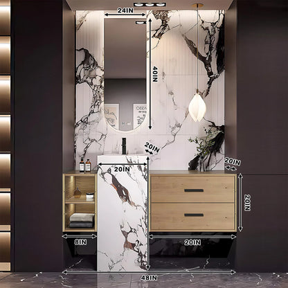 48"- 72"  Freestanding Bathroom Vanity Set with Single Sink  And LED Smart Oval Mirror