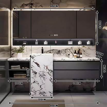 48"- 68" Single Basin And Grey Solid Wood Cabinet With Led Lighting Smart Mirror