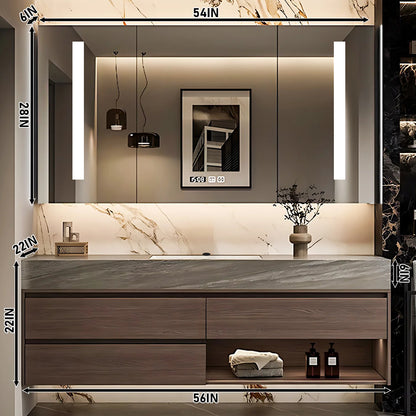 Solid Wood Bathroom Vanity Set with Single Sink and Open Storage Space