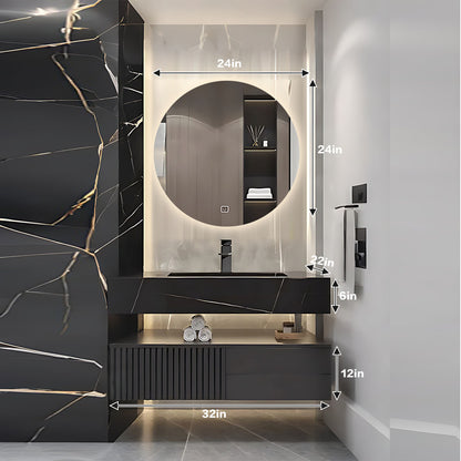 32"- 72" Wall Mount Black Bathroom Vanity Set with Mirror and Single Basin