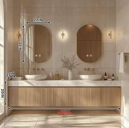 52“ - 64”Solid Wood Simple Style Rock Board Ceramic Basin Bathroom Cabinet Set