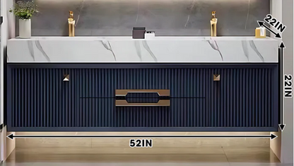 52"- 78" Floating Bathroom Vanity Set with Glass Door Cabinet & 2 Illuminated Mirror & 2 Basin