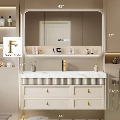 44"-56" Solid Wood Bathroom Vanity Set with Drawers & Defogging Mirror Cabinet & Sink