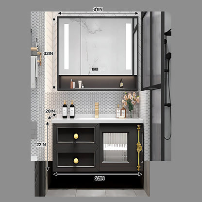 36"- 48" Freestanding Bathroom Vanity Set with Single Sink and Smart Mirror Cabinet