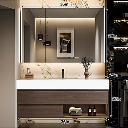 Solid Wood Bathroom Vanity Set with Single Sink and Open Storage Space
