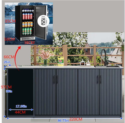 62.99" Slate Countertop Outdoor Sink Cabinet with Aluminum Stripe Door