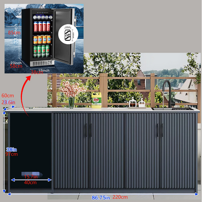 62.99" Slate Countertop Outdoor Sink Cabinet with Aluminum Stripe Door