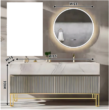 32"- 78" Gold Freestanding Bathroom Vanity Set with Circle Illuminated Mirror & Lighting Glass Cabinet & Sink