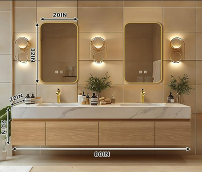 48" - 64" Wall Mounted Solid Wood Bathroom Vanity with Slate Countertop