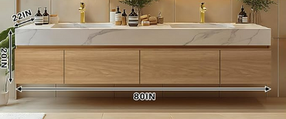 48" - 64" Wall Mounted Solid Wood Bathroom Vanity with Slate Countertop