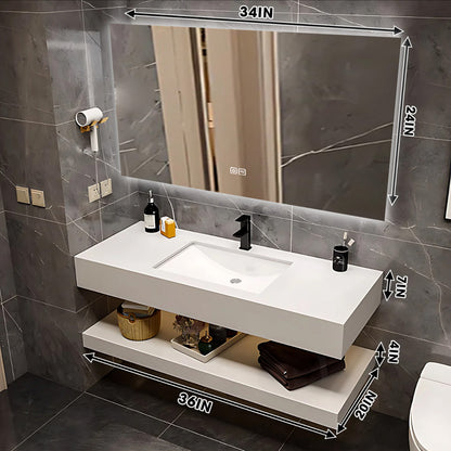 36"- 52" White Solid Wood Bath Vanity Set with LED Defogging Mirror and Single Sink