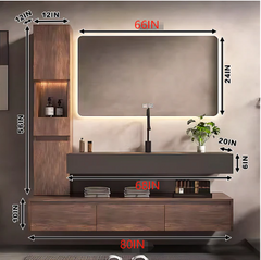 52"-72" Solid wood black basin bath vanity multi drawers big smart mirror