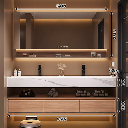 56"- 78" Solid Wood Double Sink Bathroom Vanity Set with Smart Backlit Mirror