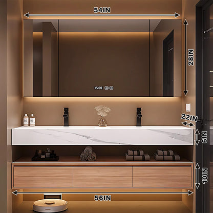 56"- 78" Solid Wood Double Sink Bathroom Vanity Set with Smart Backlit Mirror