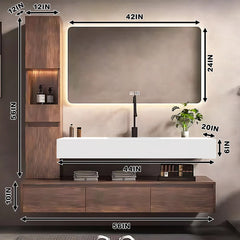 52"-72" Solid wood black basin bath vanity multi drawers big smart mirror