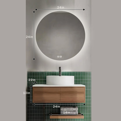 44"- 68" Solid Wood Floating Bathroom Vanity Set with Smart Round Mirror and Ceramic Basin
