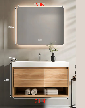 52“ - 64”Solid Wood Simple Style Rock Board Ceramic Basin Bathroom Cabinet Set