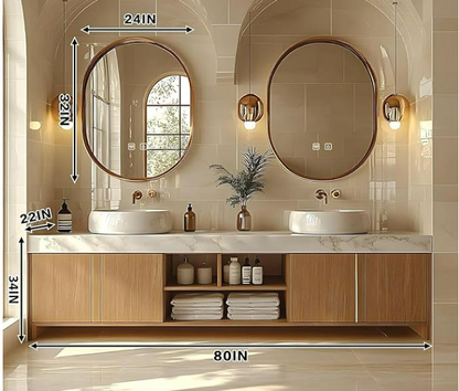 48" - 64" Wall Mounted Solid Wood Bathroom Vanity with Slate Countertop