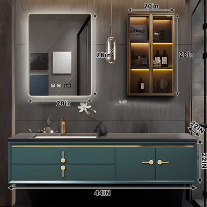 44"- 68" Floating Bathroom Vanity Set with Backlit Mirror & Lighted Cabinet & Basin