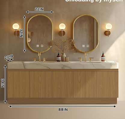 48" - 64" Wall Mounted Solid Wood Bathroom Vanity with Slate Countertop