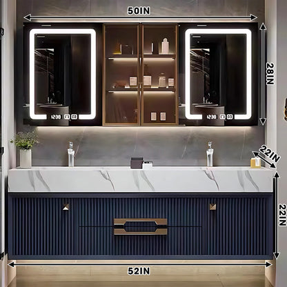 52"- 78" Floating Bathroom Vanity Set with Glass Door Cabinet & 2 Illuminated Mirror & 2 Basin