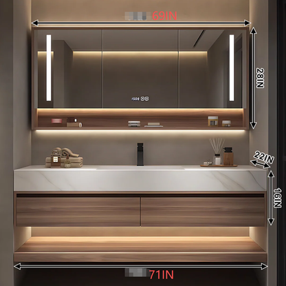40"- 72" Floating Bathroom Vanity Set with Single Sink and Smart Mirror Cabinet