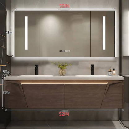 52"- 78" Solid Wood Double Sink Bathroom Vanity Set with Smart Mirror