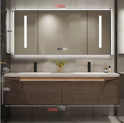 52"- 78" Solid Wood Double Sink Bathroom Vanity Set with Smart Mirror
