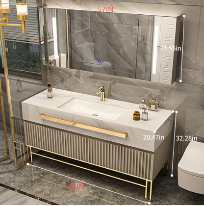 36"- 48" Freestanding Gold Bathroom Vanity Set with Smart LED Light Cabinet and Sink