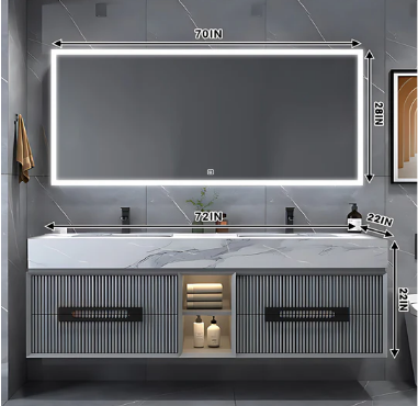 40"- 78" Modern Bathroom Vanity Set with LED Defogging Mirror and Sink