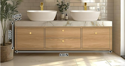 44" - 52" Solid Wood Dressing Table with Above Counter Basin