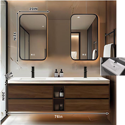 60“ - 72”Double Basin Wall Mounted Solid Wood Bathroom Cabinet