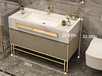 36"- 48" Freestanding Gold Bathroom Vanity Set with Smart LED Light Cabinet and Sink