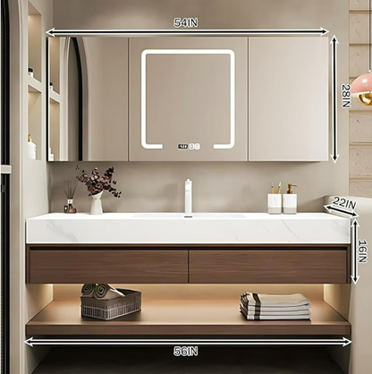 40"- 72" Floating Bathroom Vanity Set with Single Sink and Smart Mirror Cabinet